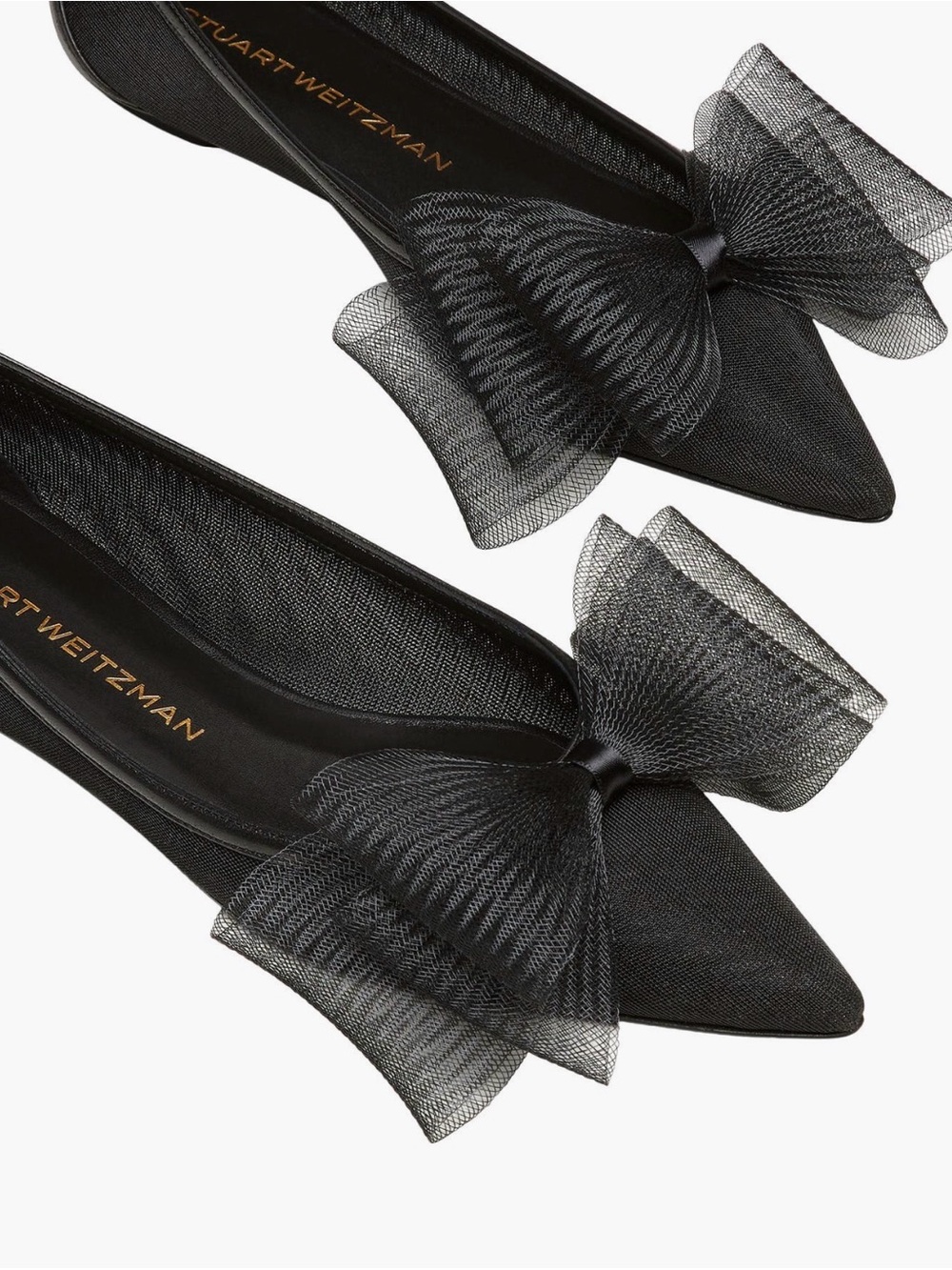 Stuart Weitzman Black Pointed Bow Ballet Flats